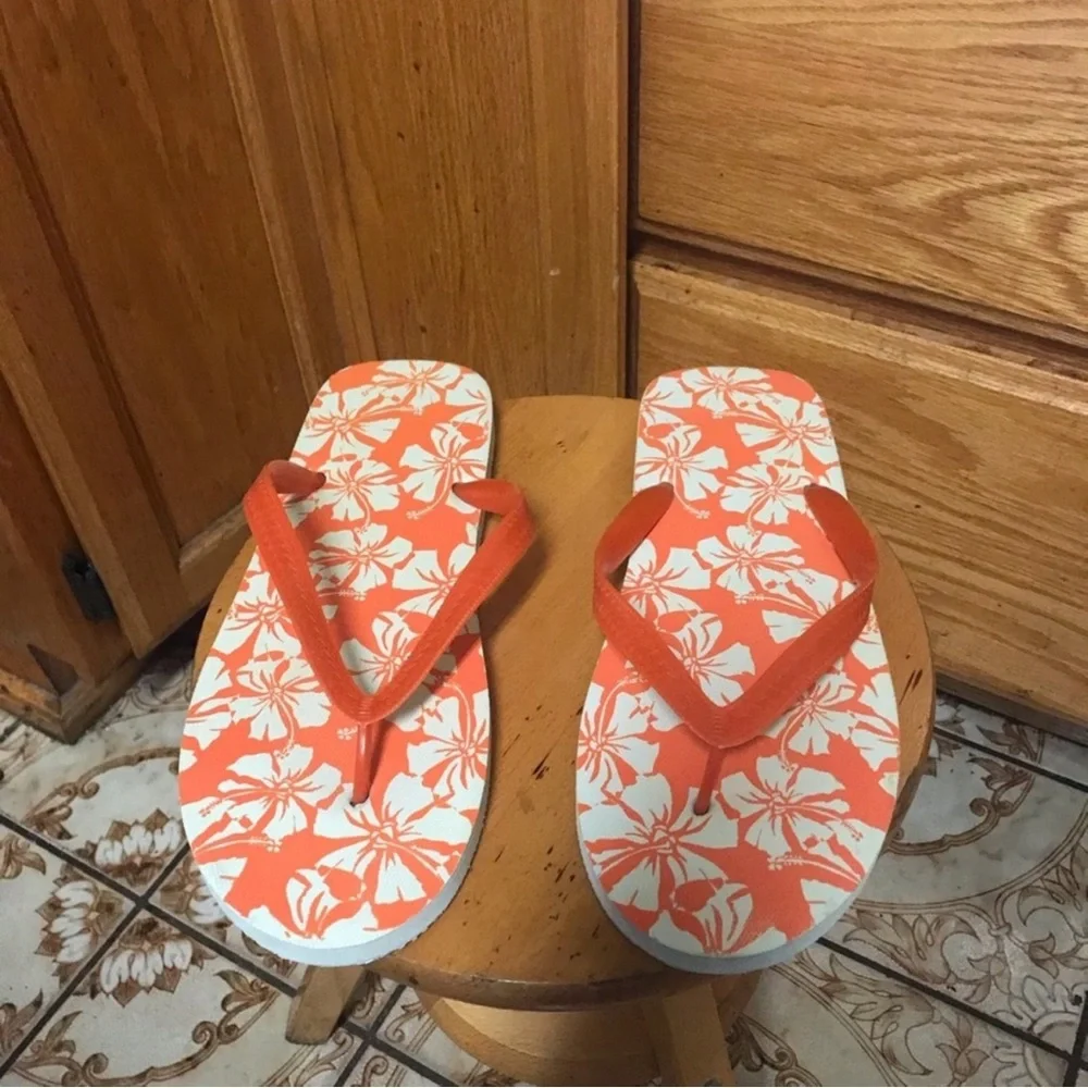 Coral and White Floral Flip Flops